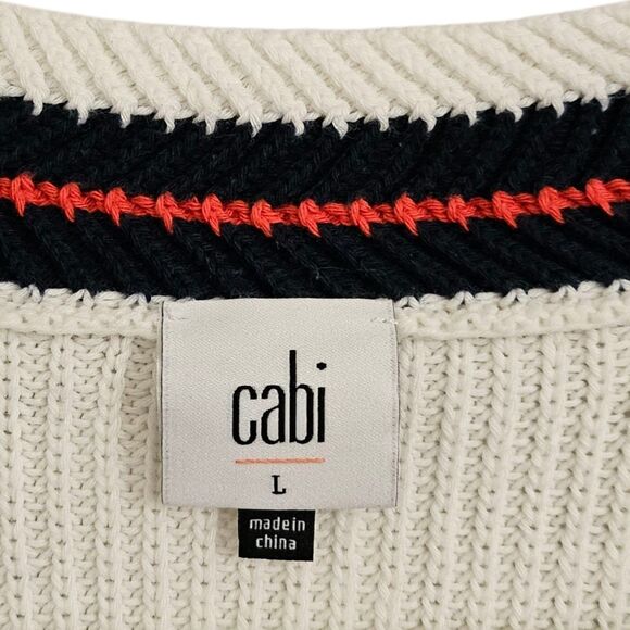Cabi Sweater Large Ace White Nautical Tennis V-neck Pullover Bell Sleeve 5639 - Picture 2 of 10